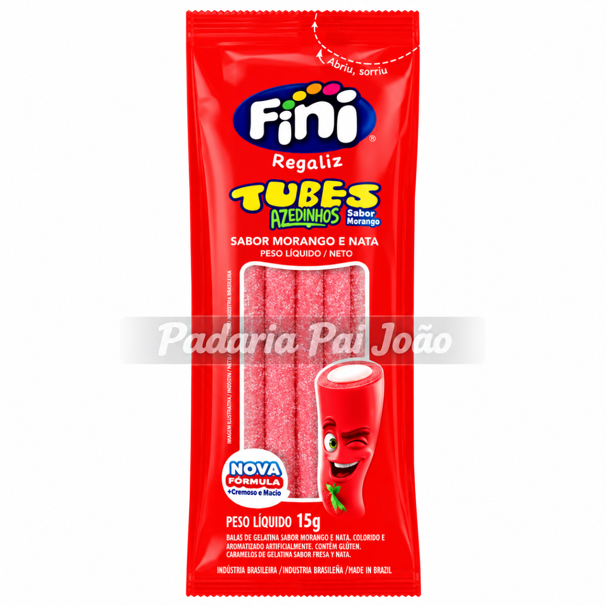 Fini Regaliz Tubes Azedinhos Morango e Nata 15g